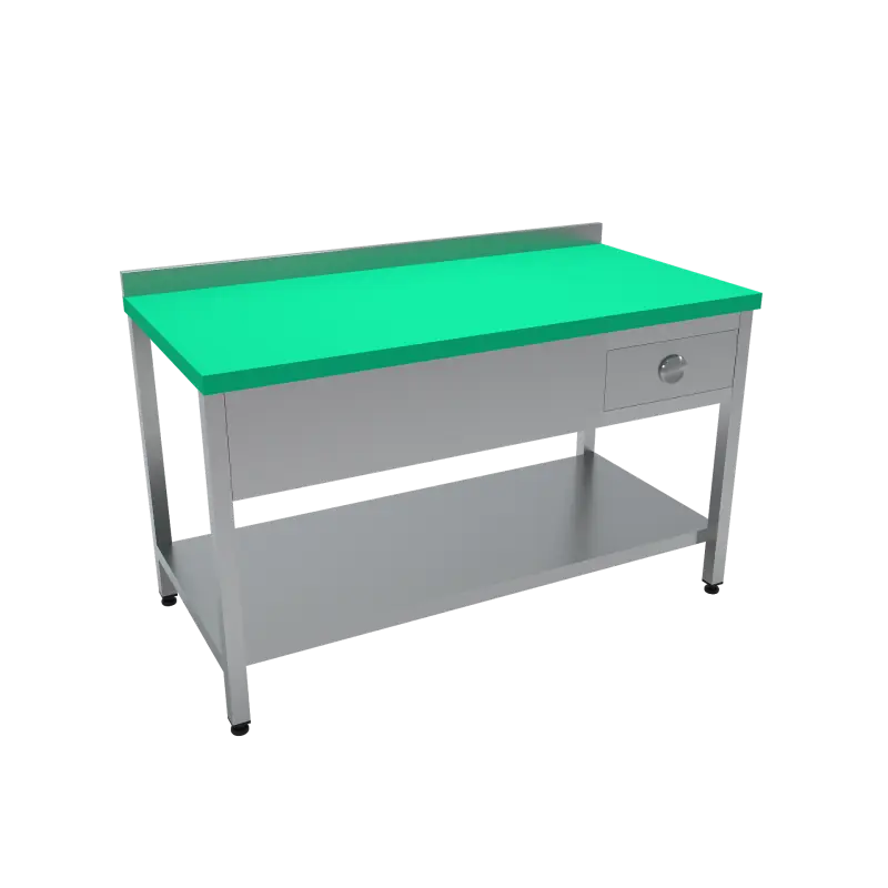 Çalışma Tezgahı Polietilen Tablalı Taban Raflı Tek Çekmeceli 140x70x85 CM Turkuaz