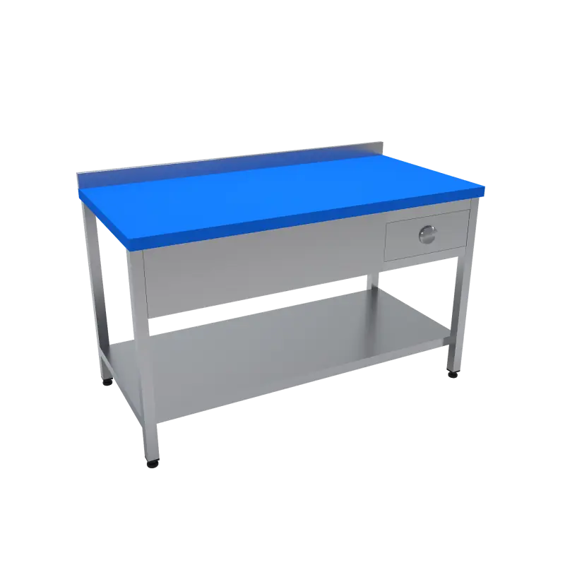 Çalışma Tezgahı Polietilen Tablalı Taban Raflı Tek Çekmeceli 180x70x85 CM Mavi