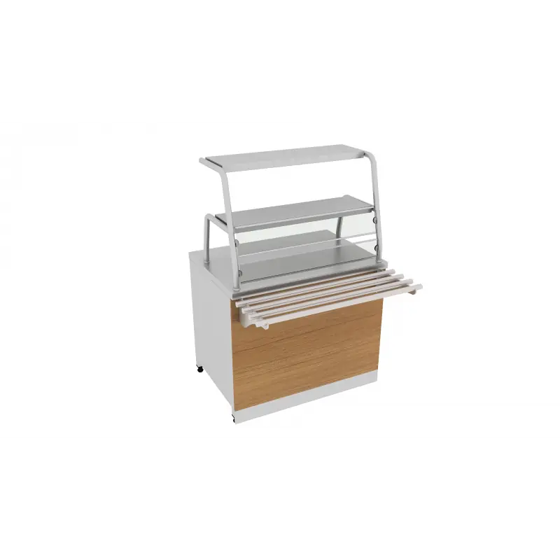 Nötr Servis Tezgahı Çift Sıra Servis Raflı Ahşap Kaplamalı 120x70x85 CM