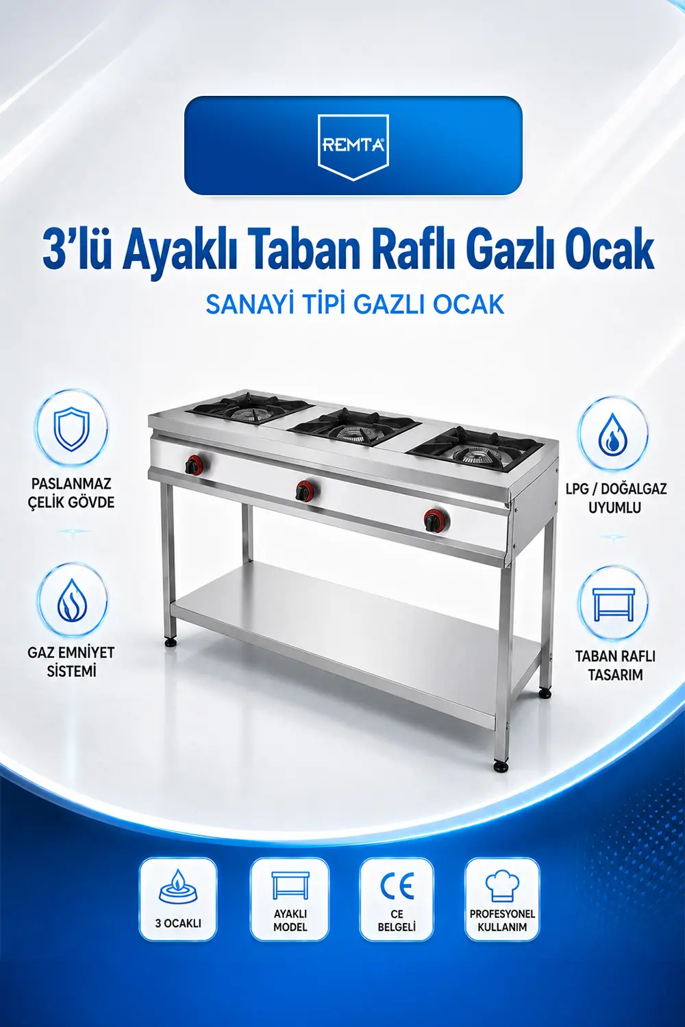 OCAKLAR - 3 lü Ayaklı Taban Raflı Gazlı CE