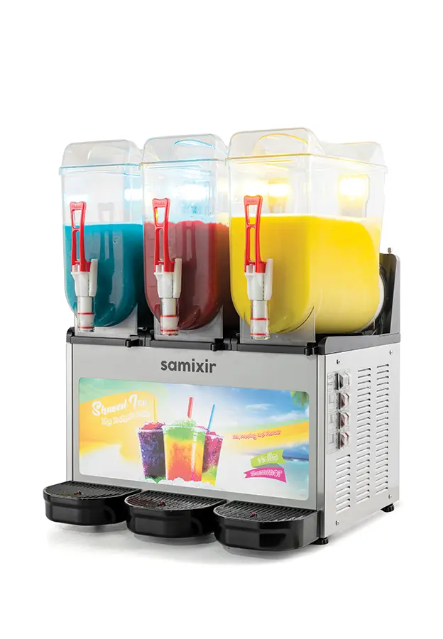 Samixir Allure Triple Ice Slush Granita Milkshake ve Soğuk Meyve Suyu Dispenseri (12+12+12 Lt) Inox